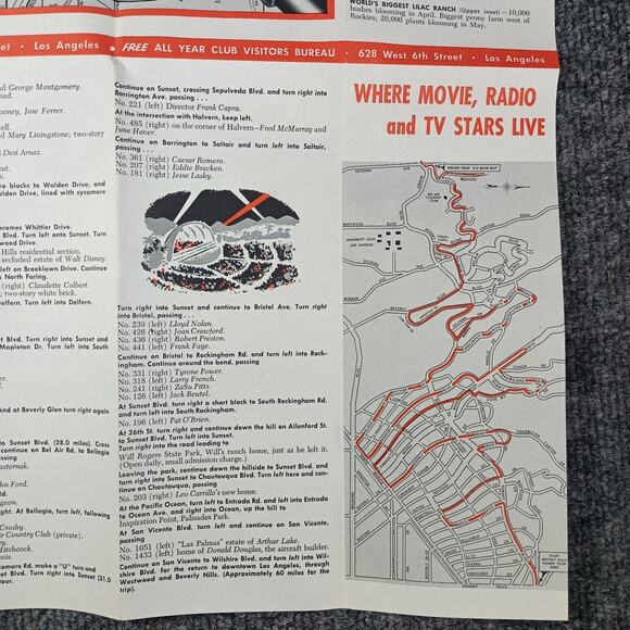 VTG Hollywood Movie Star Homes Sightseeing Map All Year Club California CA 1957 - Picture 5 of 16